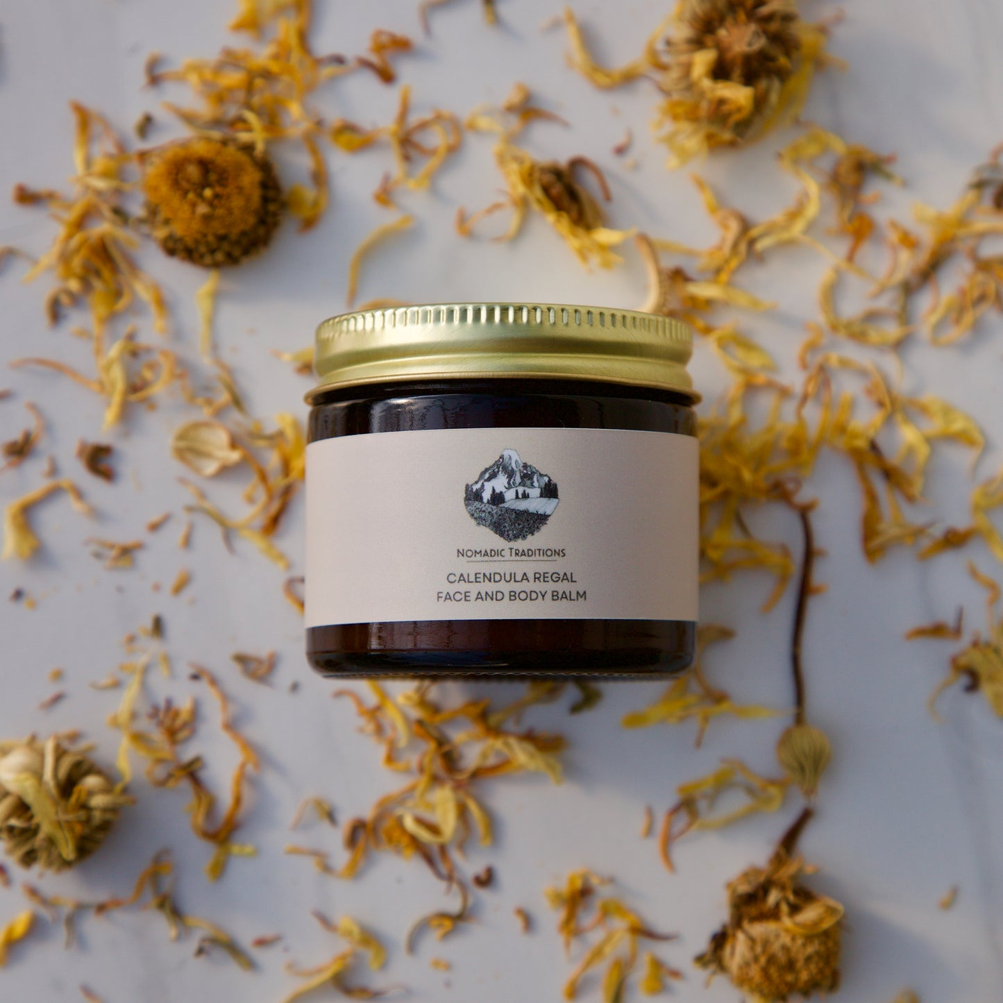 Nomadic Traditions Calendula Regal Face And Body Balm, Grass-Fed Tallow Moisturizer, 2 oz Glass Jar Natural, Organic, Herbal, Botanical Facial Care, Skin Food, Skincare