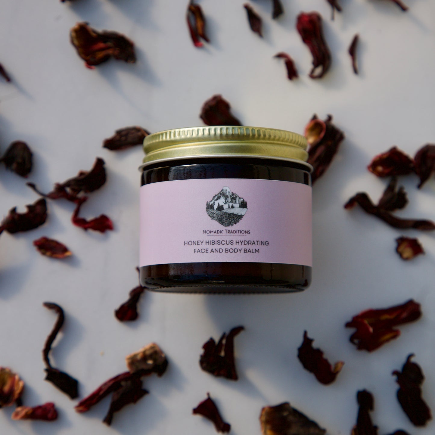 Nomadic Traditions Honey Hibiscus Hydrating Face And Body Balm, Grass-Fed Tallow Moisturizer, 2 oz Glass Jar Natural, Organic, Sensitive Facial Care, Skin Food, Skincare