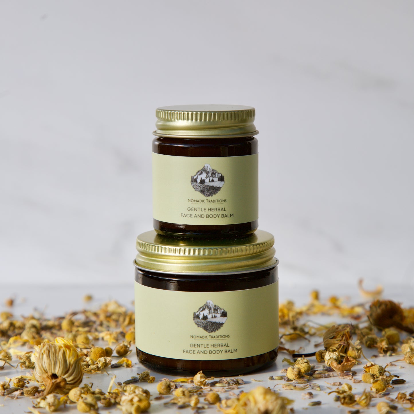 Nomadic Traditions Gentle Herbal Face And Body Balm, Tallow Moisturizer, 1 oz, 2 oz Glass Jar Lavender, Calendula, Roman Chamomile, German Chamomile, Natural, Organic, Herbal, Botanical Facial Care, Skin Food, Skincare